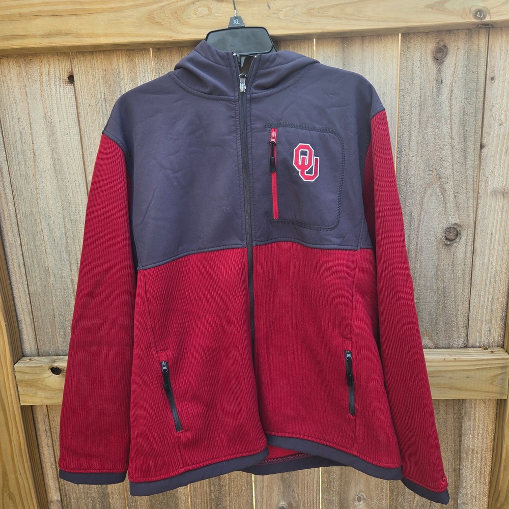 Oklahoma Sooners OU Jacket Full Zip Hoodie Mens Lrg Crimson Colesseum Football